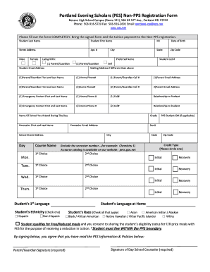 Portland Evening Scholars Non-PPS Registration Form