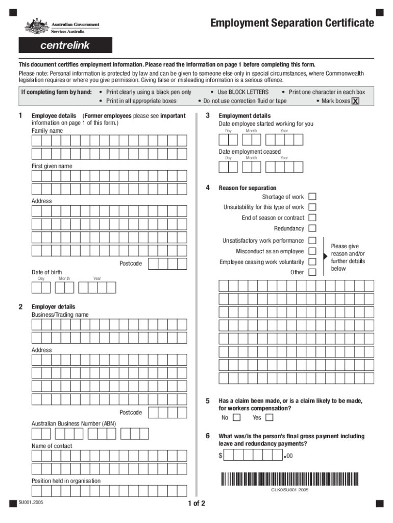 separation certificate Preview on Page 1.