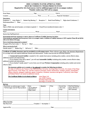 SDSU CATERING WAIVER APPROVAL FORM MUST BE TURNED IN 3 WEEKS ...