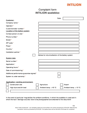 Fillable Online Complaint form - intilion.com Fax Email Print - pdfFiller