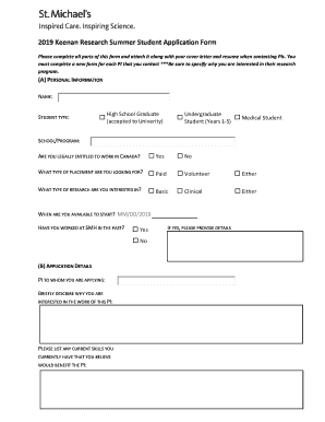 2019 Keenan Research Summer Student Application Form