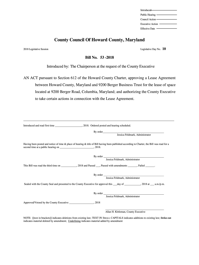 Fillable Online between Howard County, Maryland and 9200 Berger