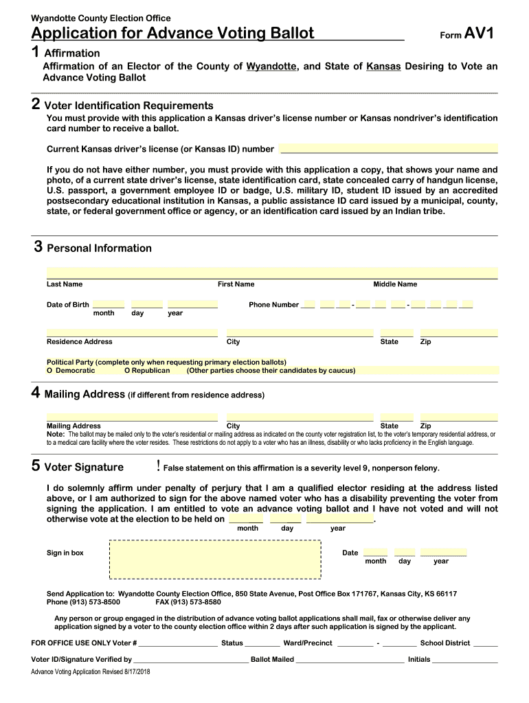 Application for Advance Ballot by Mail - Kansas Secretary of Preview on Page 1