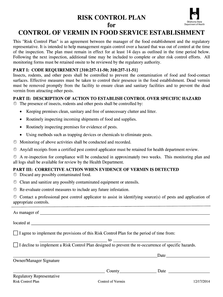 Fillable Online Fillable Online ok Risk Control Vermin Control - ok Fax ...
