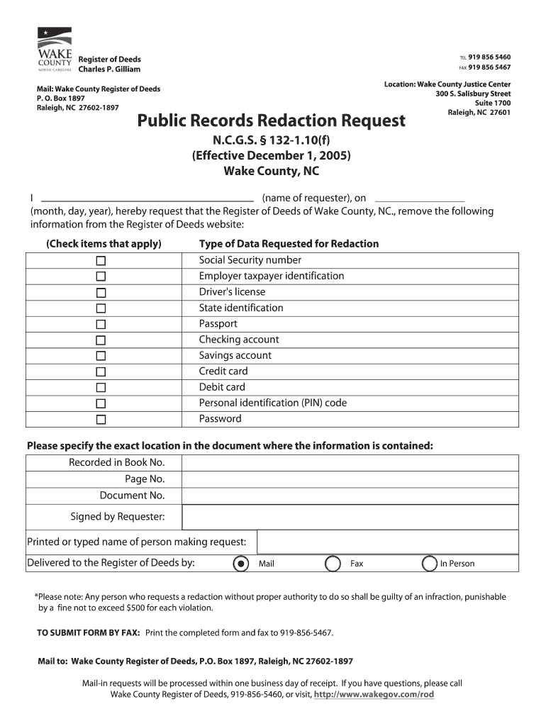 Fillable Online Public Records Redaction Request Form Public Records Redaction Request Form Fax