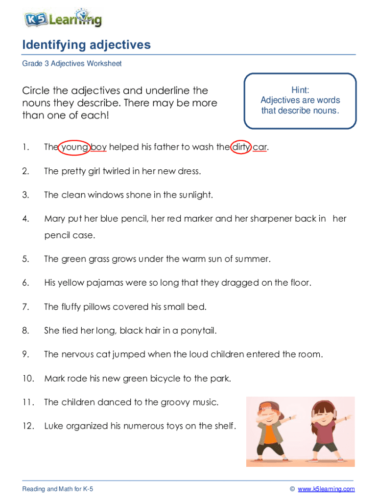 grade 3 identifying adjectives Preview on Page 1