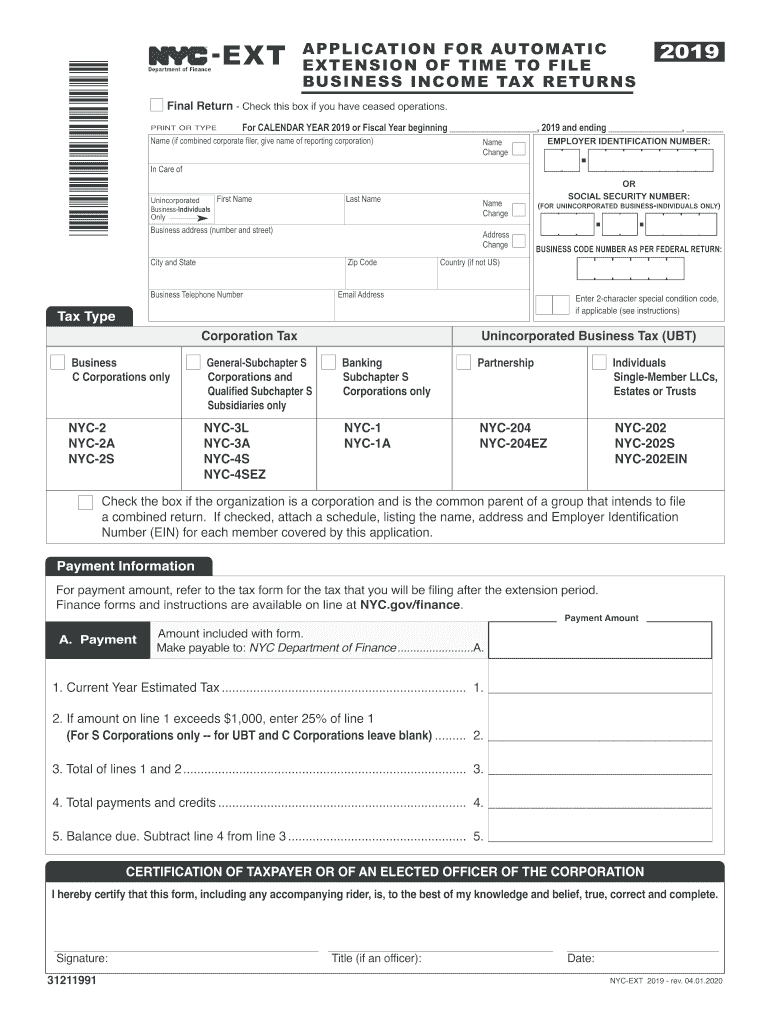 Form 7004 (Rev. December 2018) - Internal Revenue Service Preview on Page 1