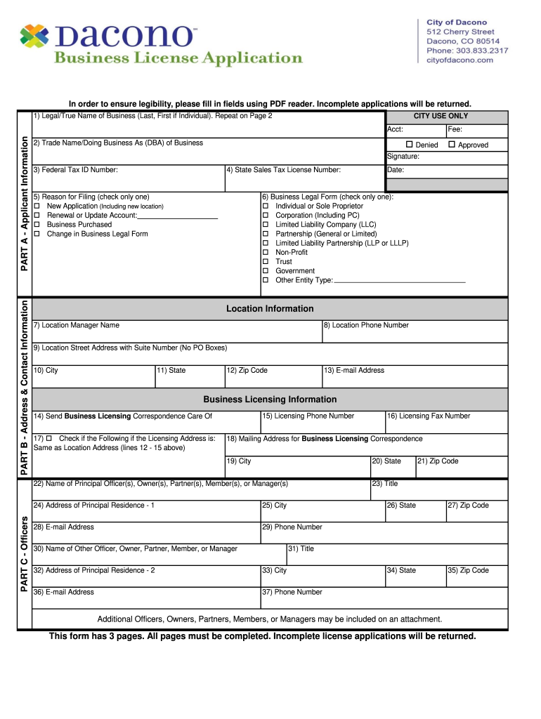 Fillable Online Business and Tax License Application Form City of