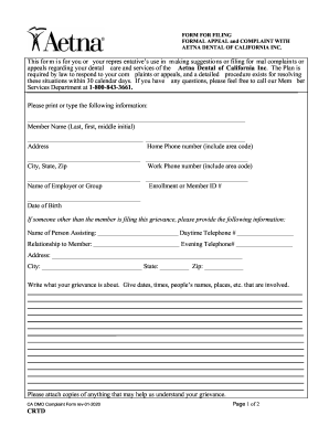 Fillable Online Aetna Appeal Form - Fill Online, Printable, Fillable ...