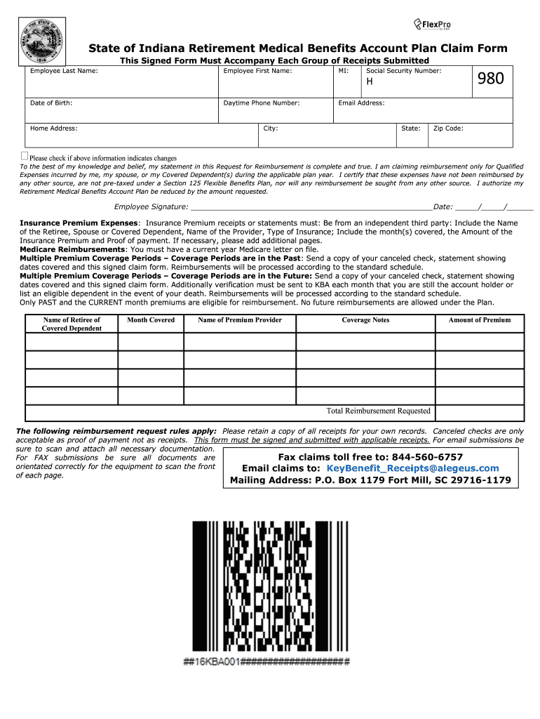 State of Indiana Retirement Medical Benefits Account Plan Claim Preview on Page 1