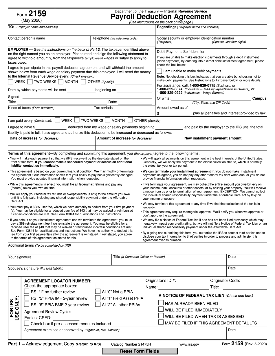 Irs Payroll Deduction agreement Fill online, Printable, Fillable Blank