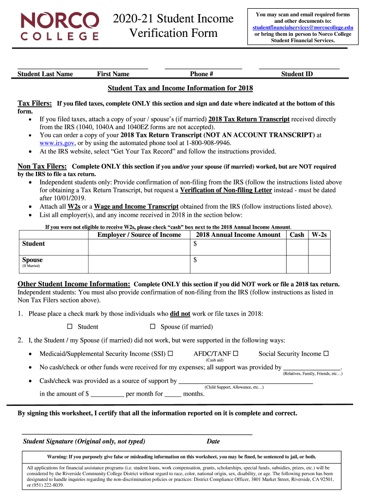 norco college form Preview on Page 1