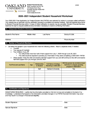2020-2021 Independent Student Household Worksheet