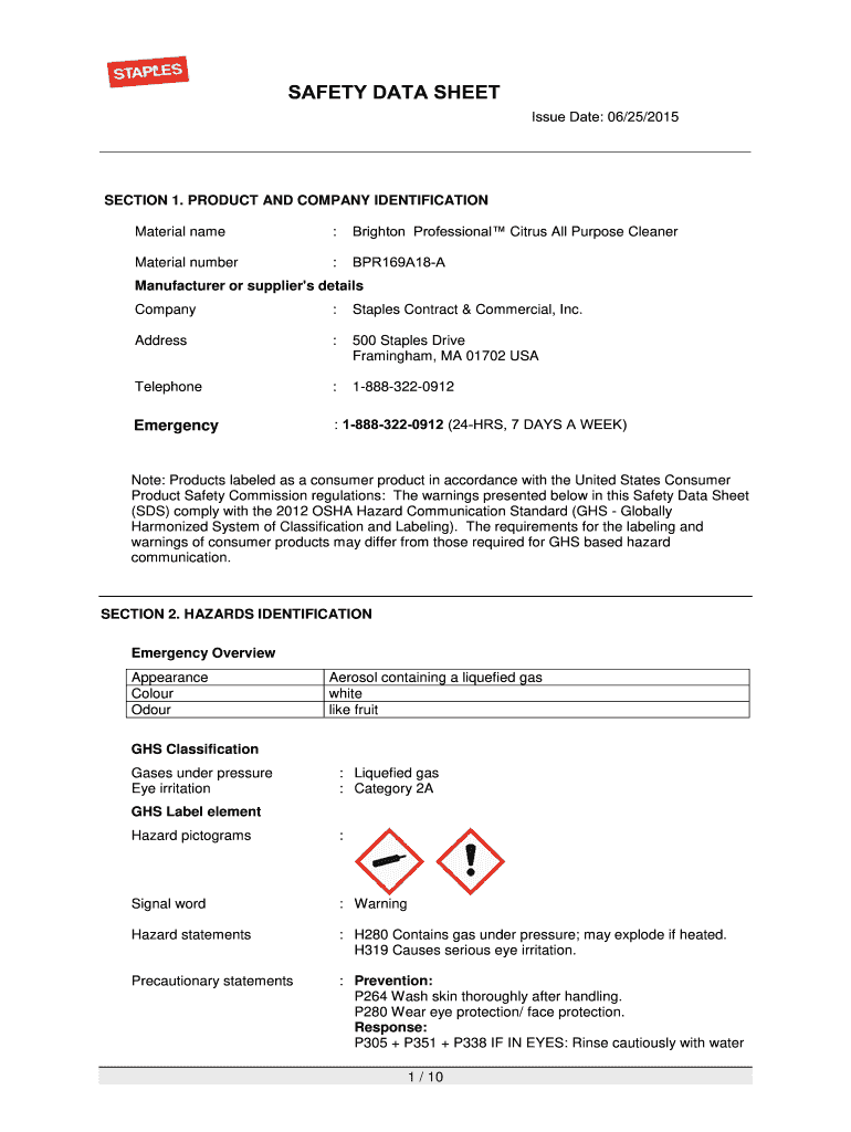 Fillable Online Brighton Professional Citrus All Purpose Cleaner Fax
