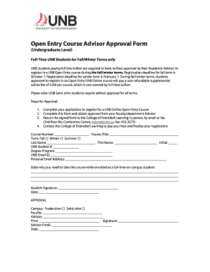 UNB Open Entry Course Advisor Approval Form