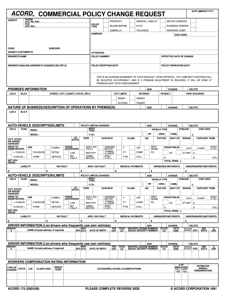 Fillable Online commercial policy change request - The Colonial 