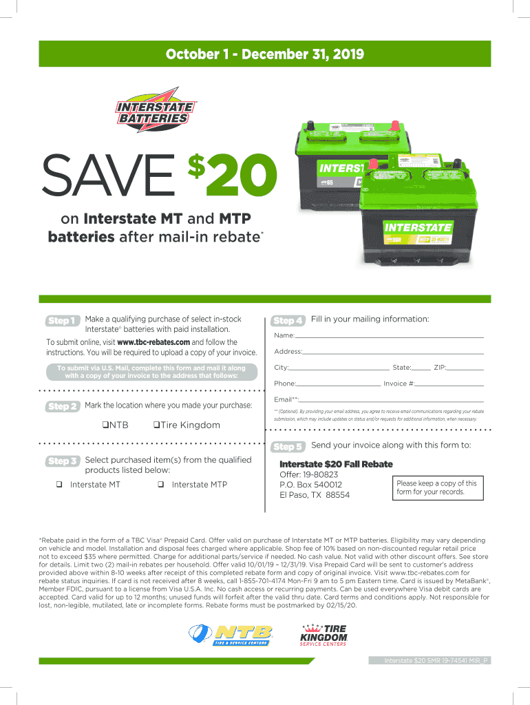 Fillable Online October Interstate Mail In Rebate Form Fax Email Print 