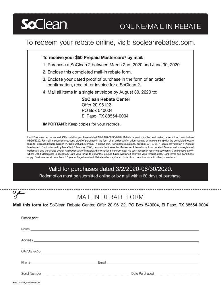 Soclean Rebate Fill And Sign Printable Template Online US Legal Forms