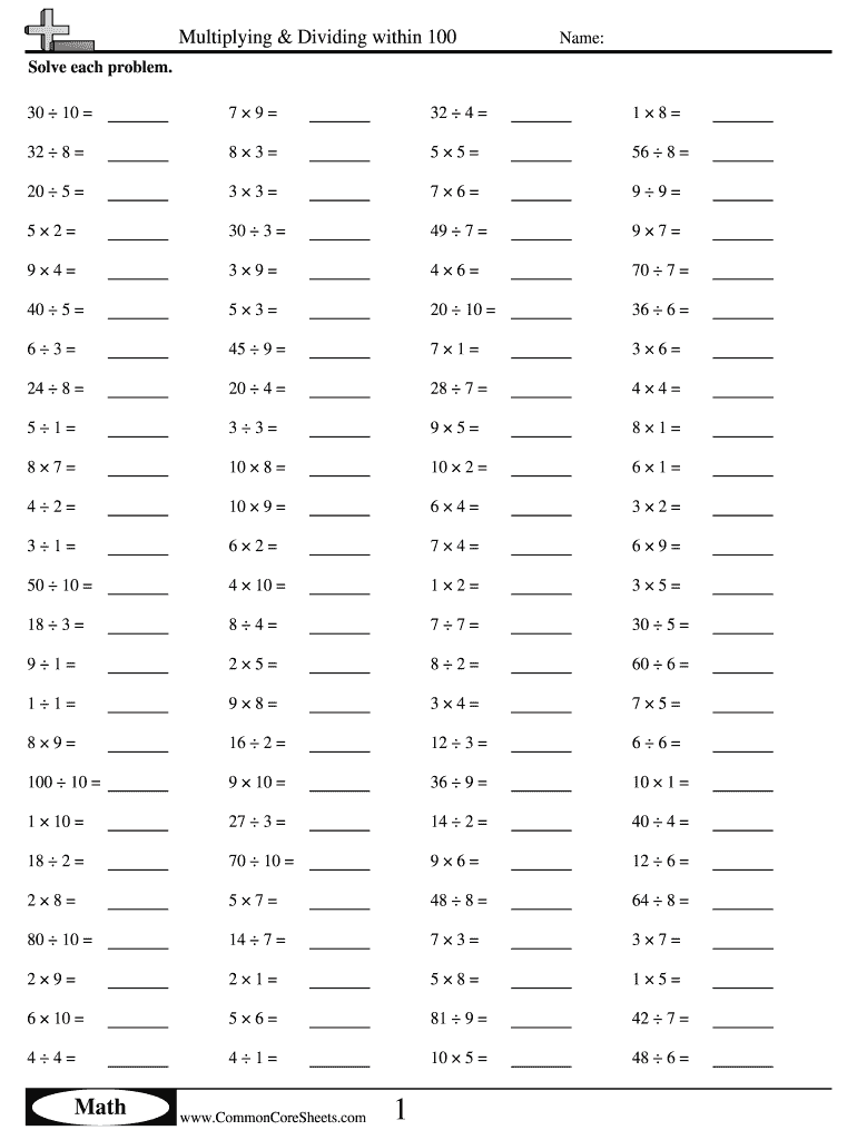 One at a Time Free - CommonCoreSheets Preview on Page 1