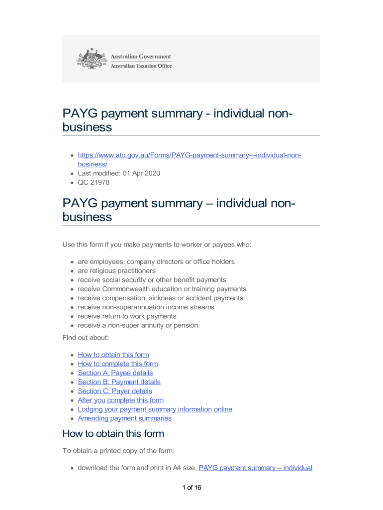 Fillable Online PAYG payment summaries: forms and guidelines - ATO Fax ...