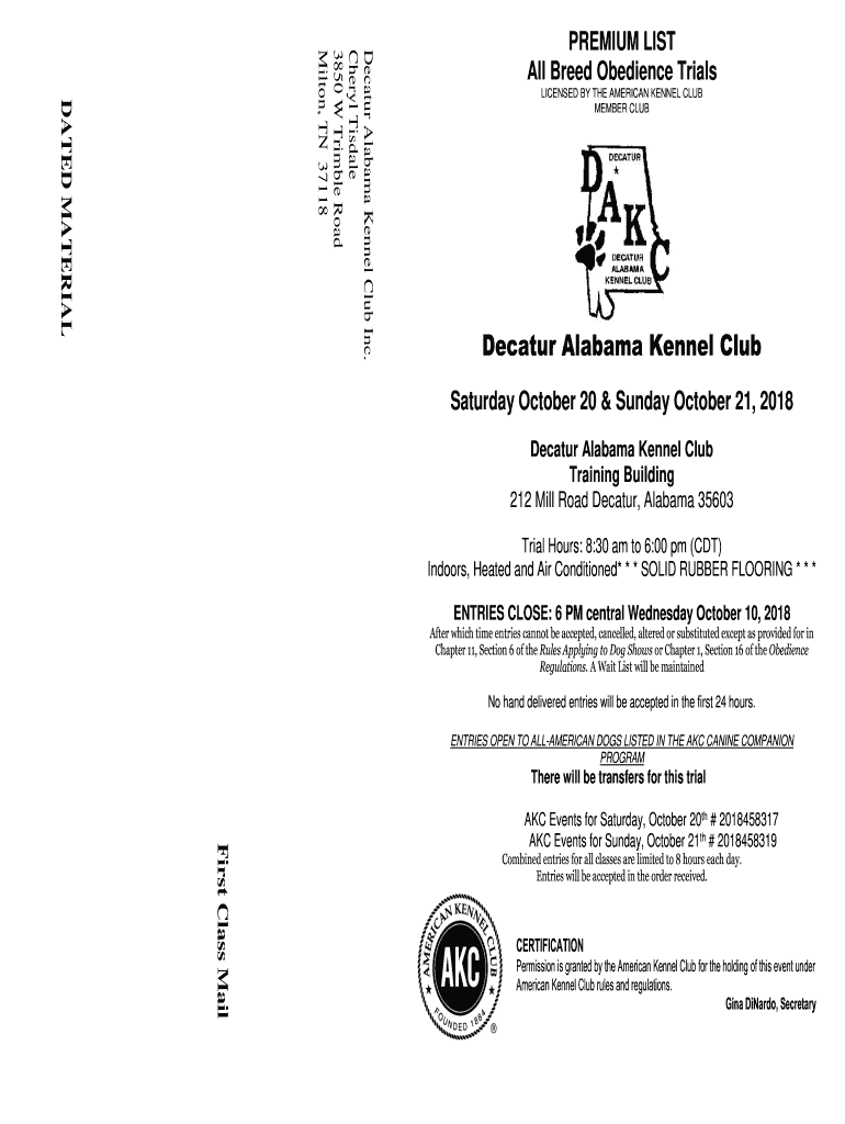 Fillable Online Decatur Alabama Kennel Club American Kennel Club Fax Email Print pdfFiller