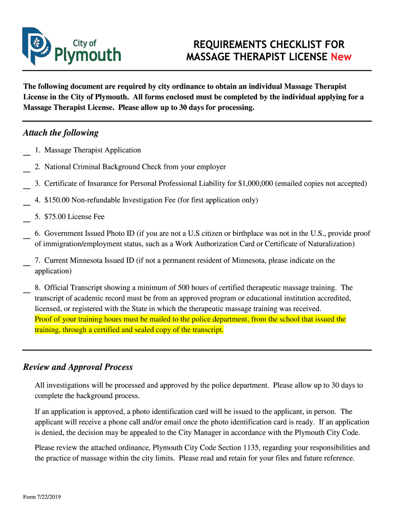 Fillable Online Massage Therapist License Requirements Washington