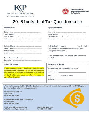 Fillable Online 2018 Individual Tax Questionnaire Fax Email Print ...