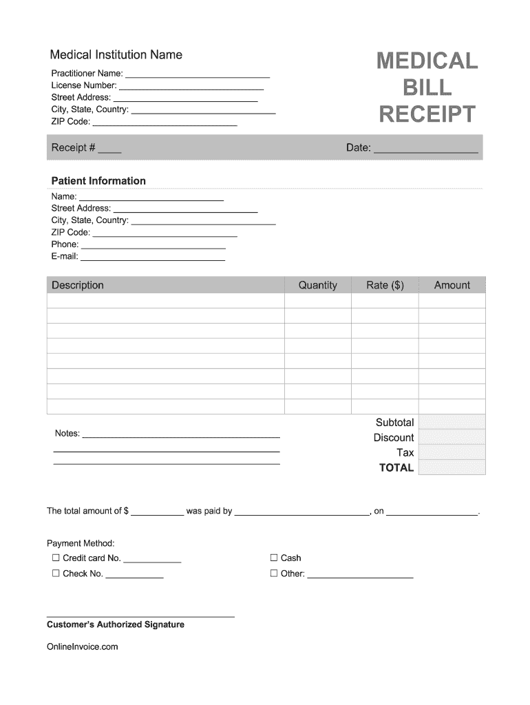 Medical Receipt Template Fill Online, Printable, Fillable, Blank