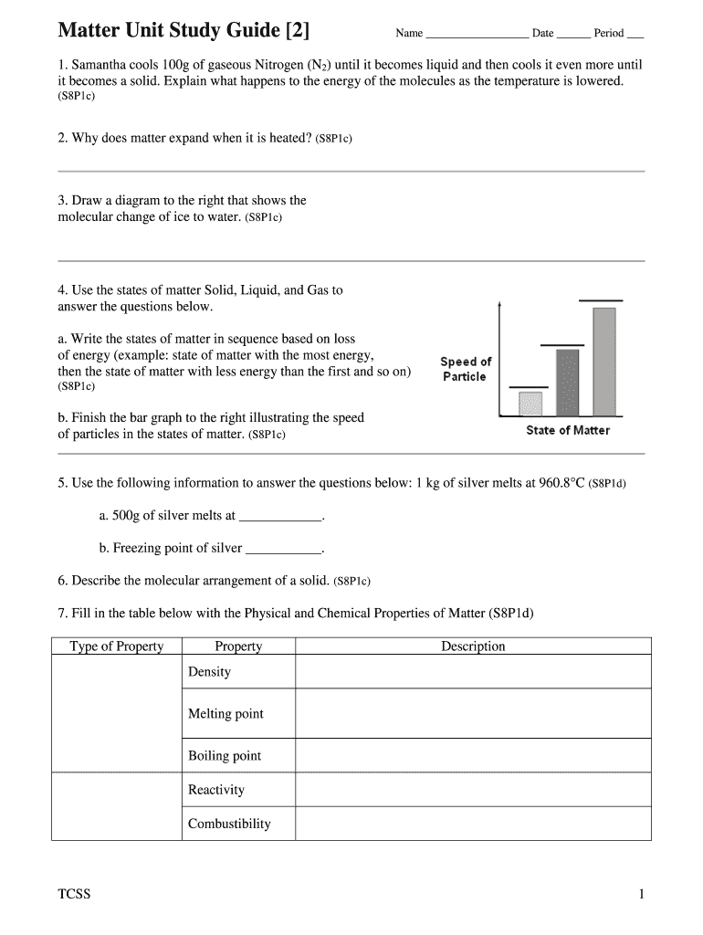 matter unit study guide 2 Preview on Page 1