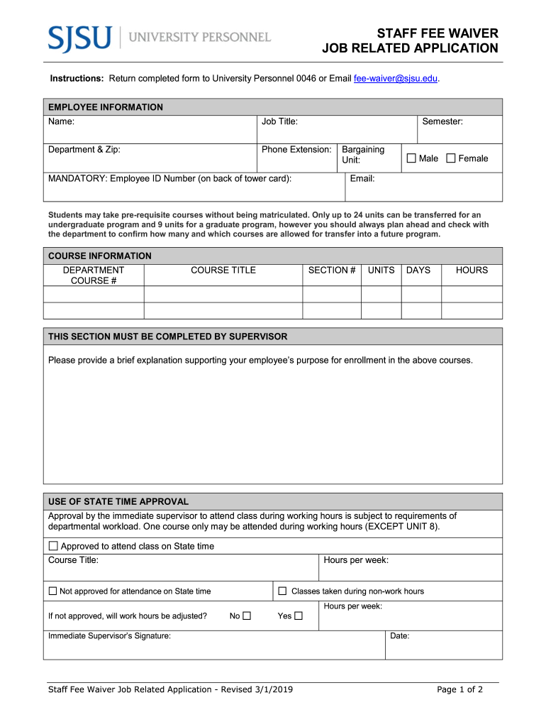 Staff Fee Waiver Job Related Application ( Preview on Page 1