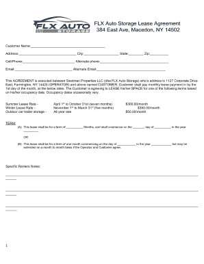 FLX Auto Storage Lease Agreement