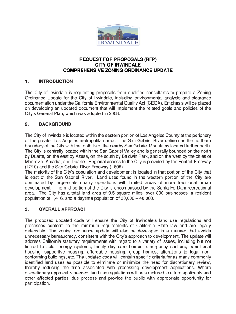 Fillable Online request for proposals (rfp) city of irwindale