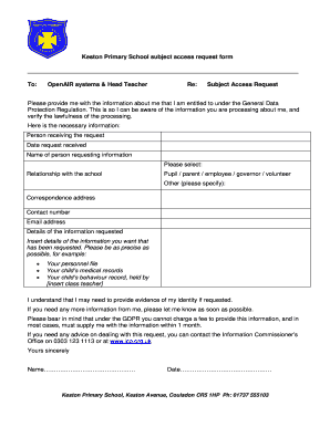 CVPKeston Primary School subject access request form To ...