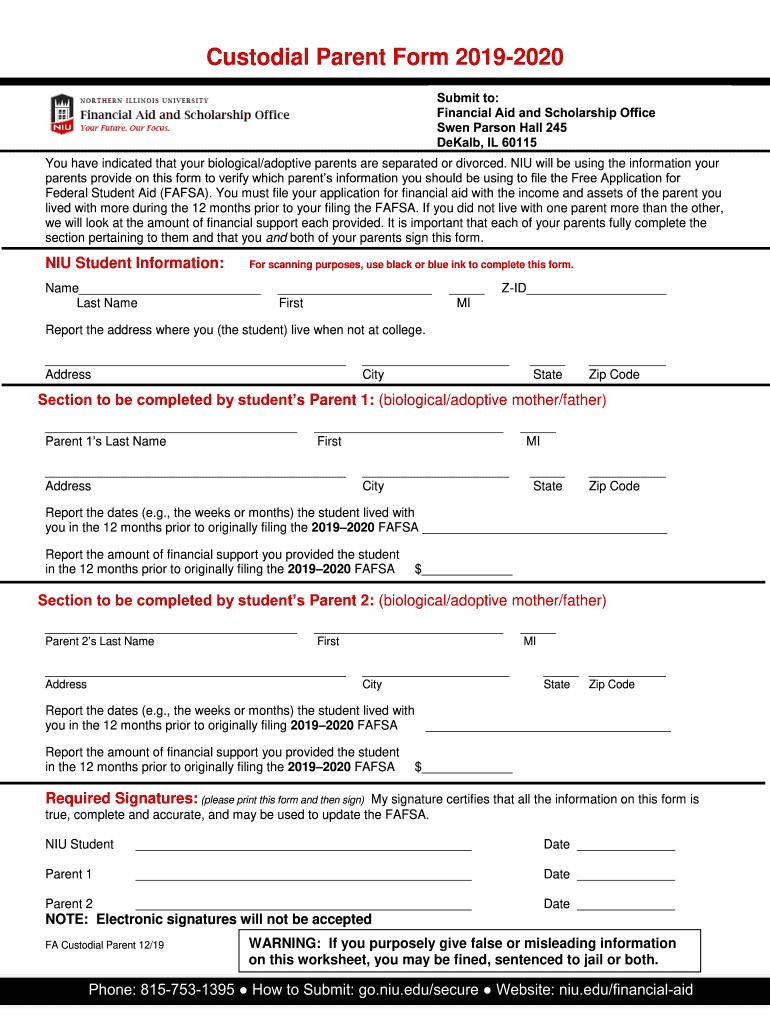 Undergraduate Financial Aid Application and Instructions Preview on Page 1