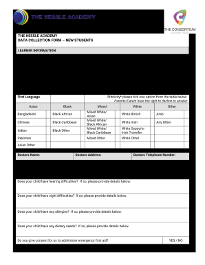 THE HESSLE ACADEMY DATA COLLECTION FORM NEW STUDENTS