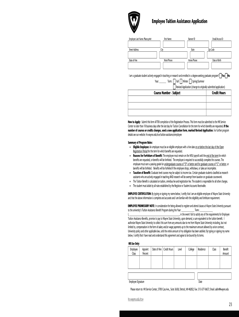 Employee Tuition Assistance Application - Human Resources Preview on Page 1