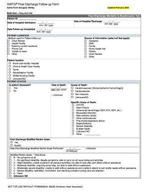 GWTG Post-Discharge Follow-up Form o NoYes