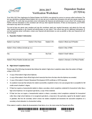 Financial Aid Dependent Student Verification Worksheet 2019 ...