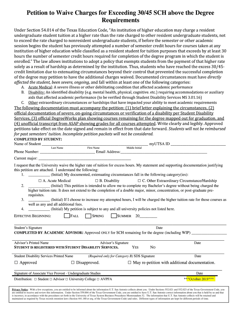 utsa petition form Preview on Page 1