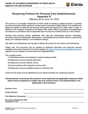 Reopening Protocol for Personal Care Establishments: Appendix R