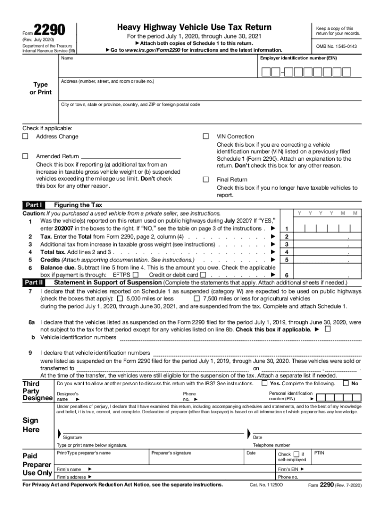 2020 Form IRS 2290 Fill Online Printable Fillable Blank PdfFiller