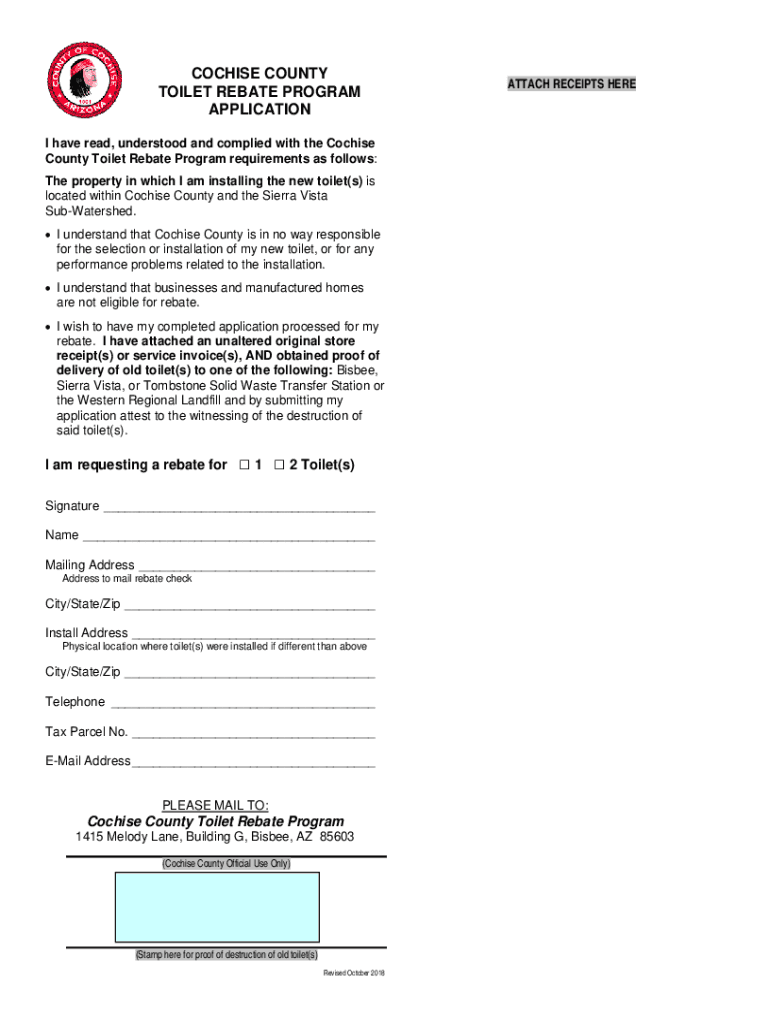 Cochise County Toilet Rebate Program Application Preview on Page 1