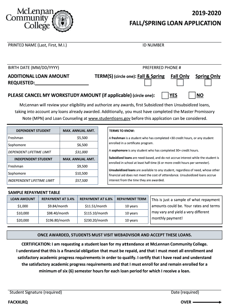 Fillable Online SUMMER 2020 REQUEST FORM McLennan Community College