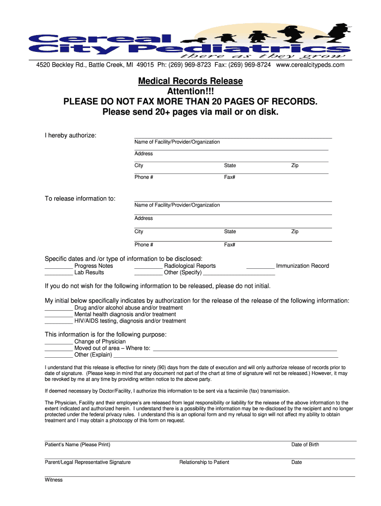 Fillable Online How to Request Your Medical Record Bronson Healthcare