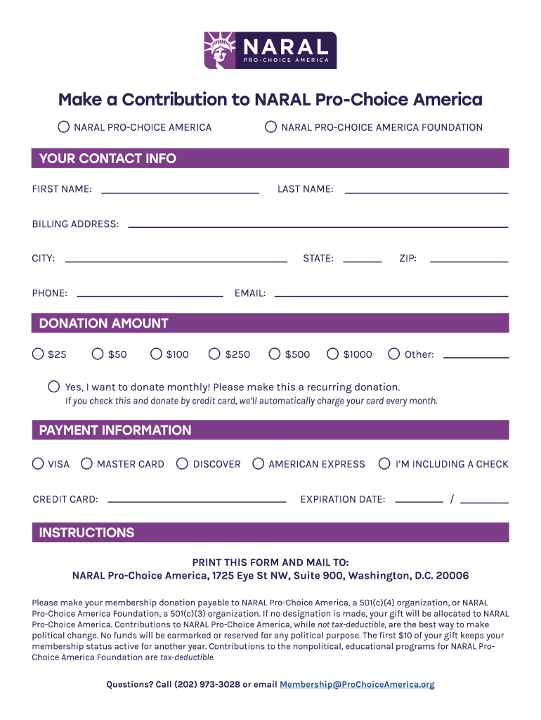 Fillable Online NARAL PRO-CHOICE AMERICA Fax Email Print - pdfFiller
