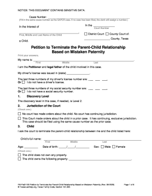 Fillable Online Petition to Terminate the Parent-Child Relationship ...