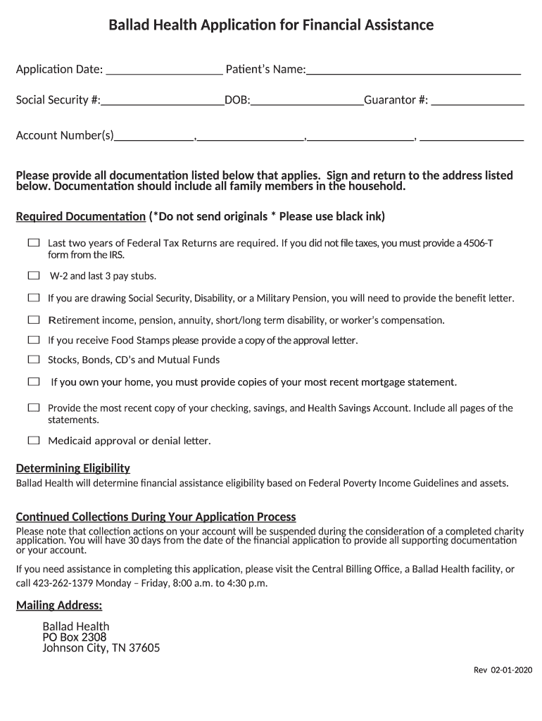 ballad health financial assistance application online Preview on Page 1