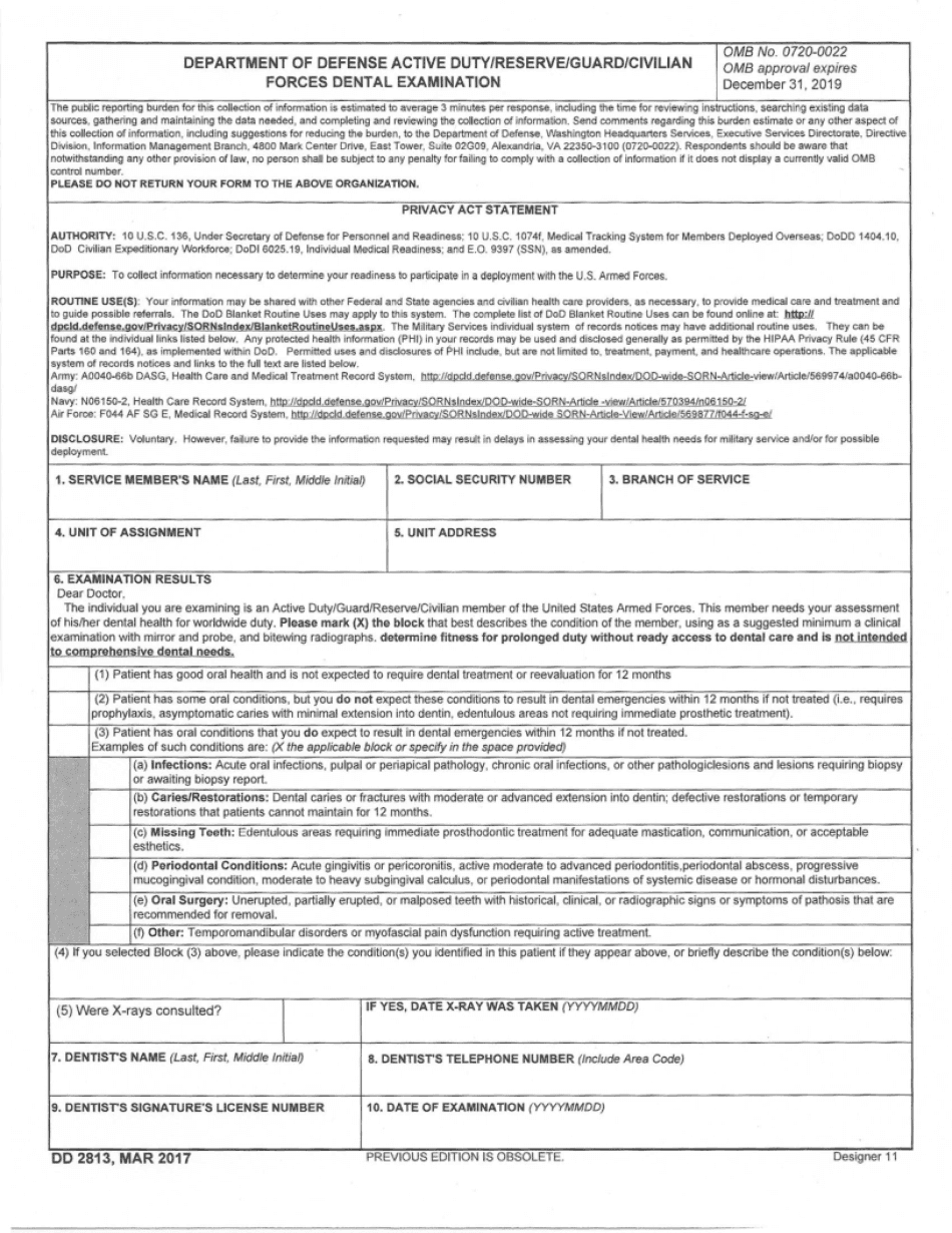 Dd Form 2813 Printable