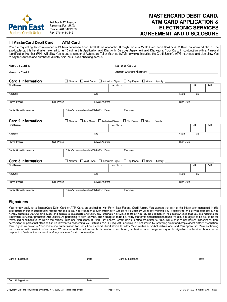 Fillable Online MASTERCARD DEBIT CARD AGREEMENT AND DISCLOSURE ...
