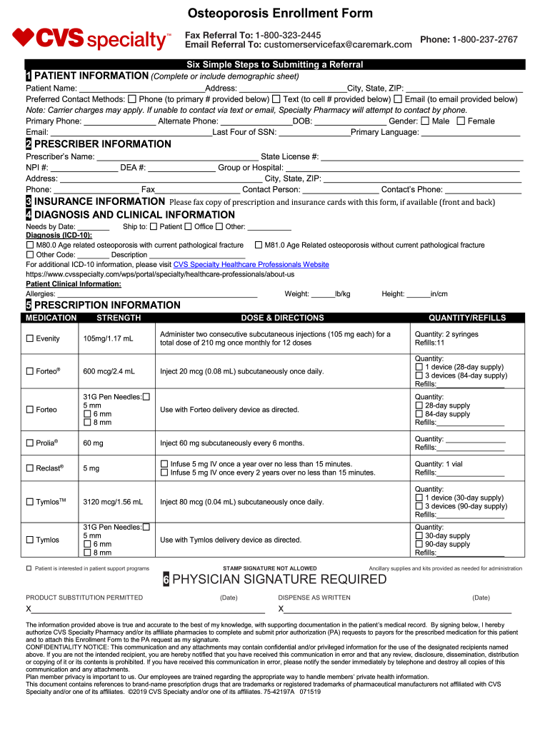 Fillable Online Osteoporosis Enrollment Form. Osteoporosis Enrollment